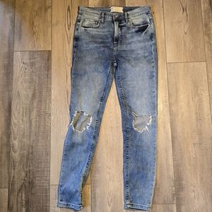 Free People Blue Skinny Distressed Jeans